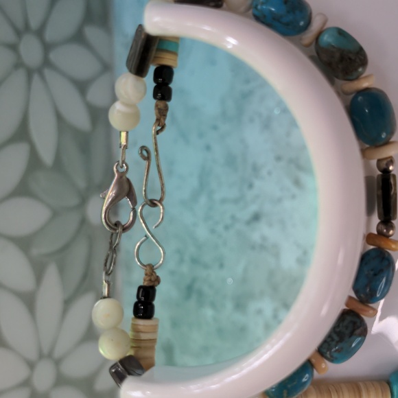 Unique Turquoise and Tan Beaded Necklace and Bracelet Set - Picture 6 of 15